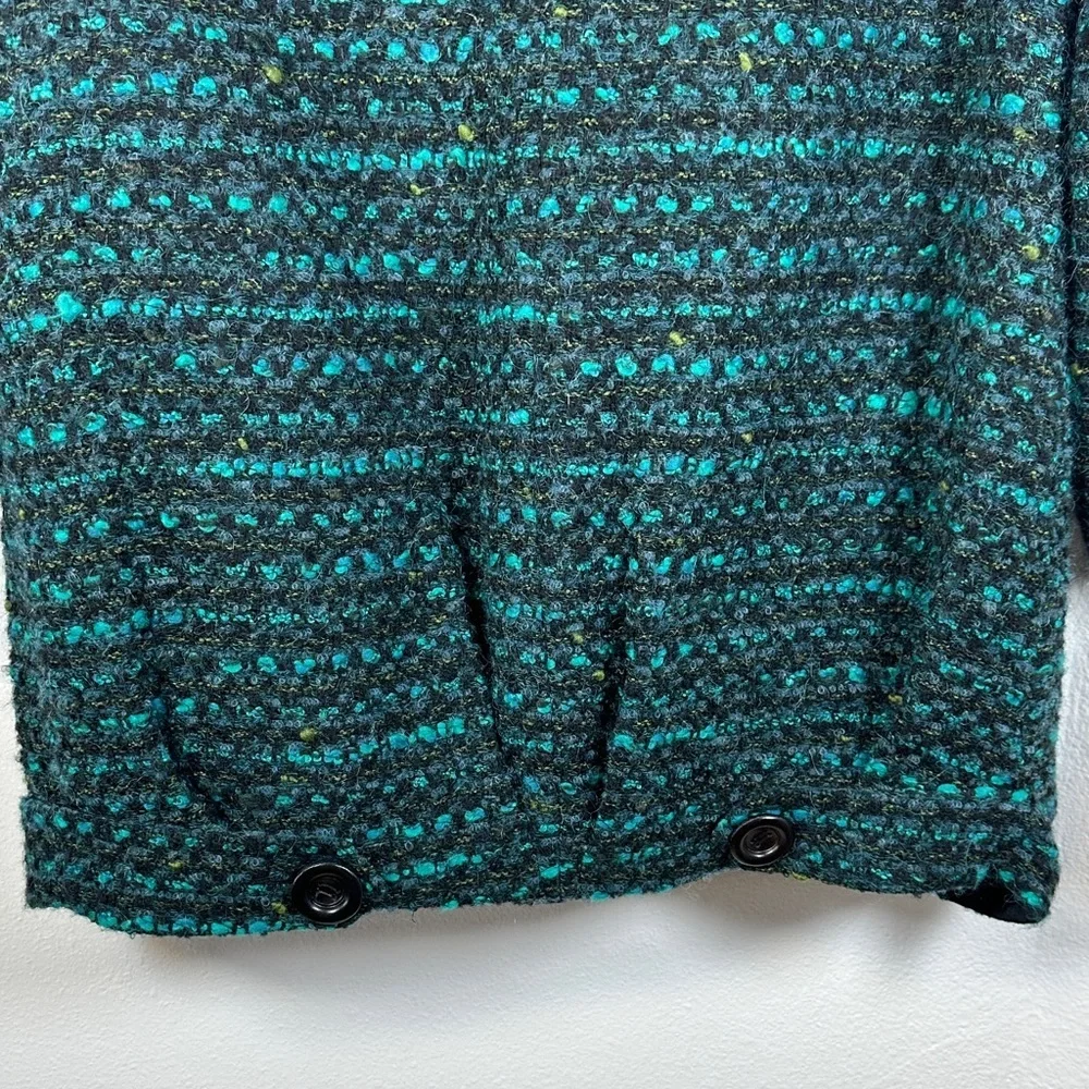 NWT Nanette Lepore Wool Blend Tweed Pea Coat Teal Green Black Size 10